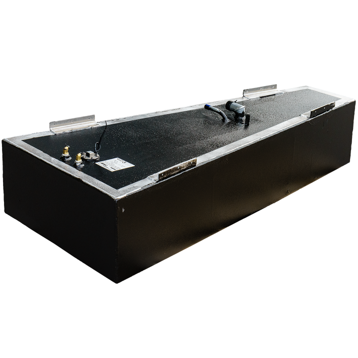OEM Replacement Bow and Belly Fuel Tank Combo Kit for Angler 27.4, designed for 2000 models, featuring a sleek black design with fuel connections and a sturdy build