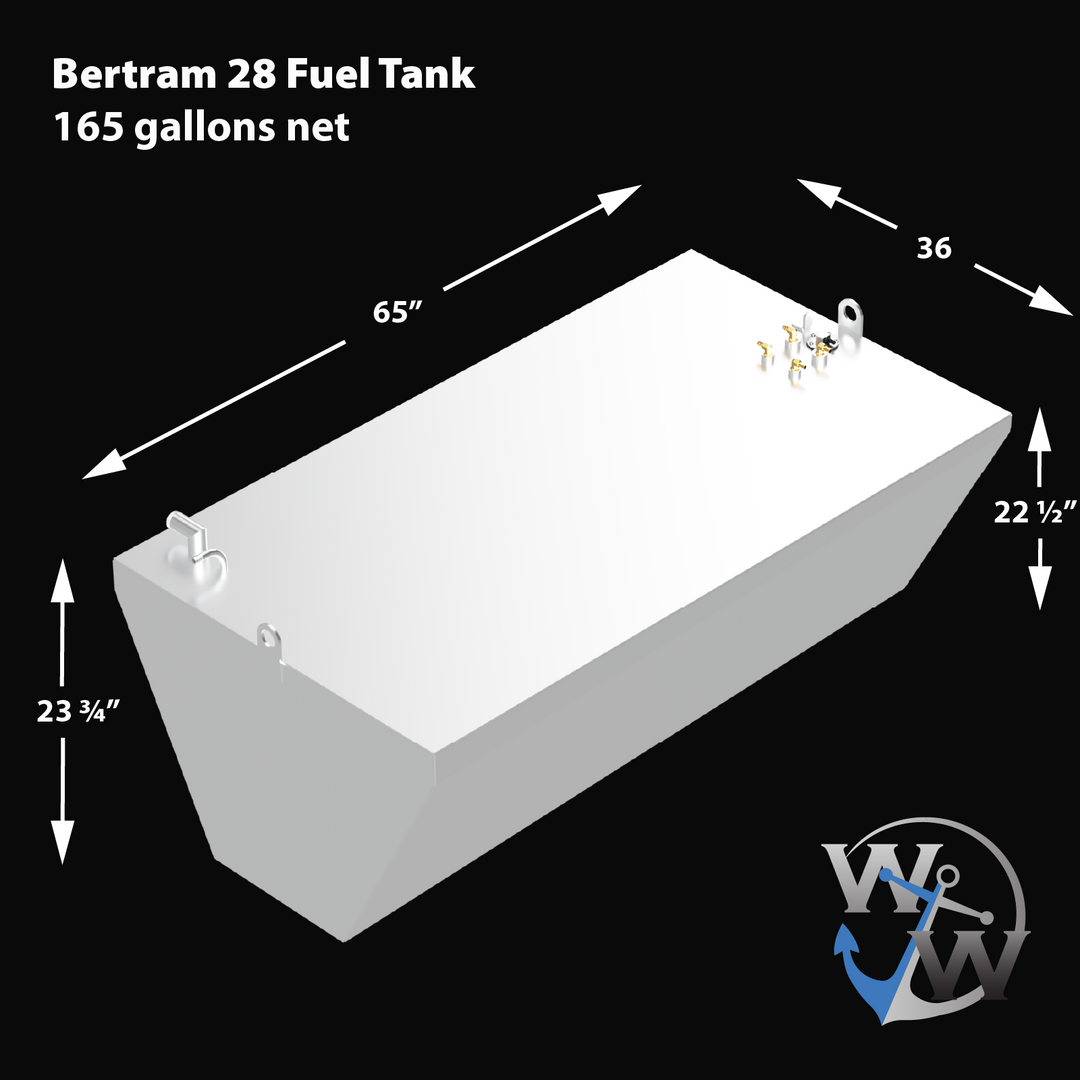 Bertram 28 with a 165-gallon Built to OEM Specs belly fuel tank, designed for offshore fishing with durable and efficient fuel storage