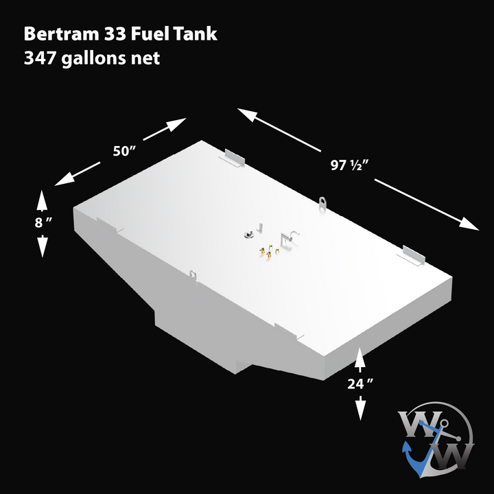 Bertram 33 Built to OEM Specs belly fuel tank with 347-gallon capacity, engineered for high-performance marine use