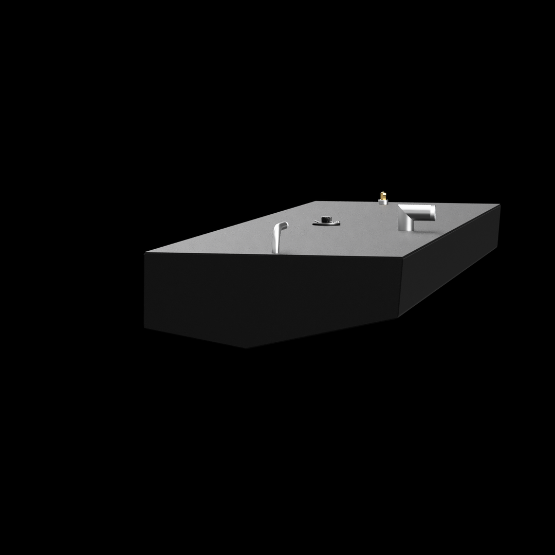 Visual inspection confirms proper mounting and alignment of key hardware elements on 57-gallon belly tank for Boston Whaler Outrage 18' (1989). Sender unit locking ring, vent-return elbow, grounding lug, and integrated handle feature secure placement with no evidence of thread galling, cross-threading, or over-torquing. Assemblies are aligned for seamless hose routing and compatible with standard marine fuel system interfaces