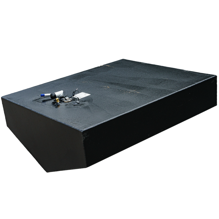 OEM replacement belly fuel tank for a 1996 Cape Horn 21' boat, featuring a capacity of 133 gallons, shown in a black finish with fuel fittings on top
