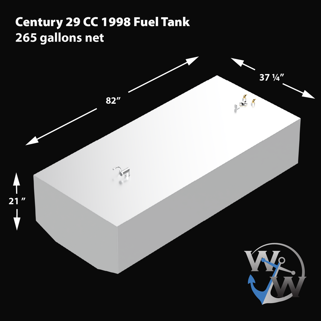 Century 29' Center Console 1998 Built to OEM Specs belly fuel tank with 265-gallon capacity, built for reliable marine use