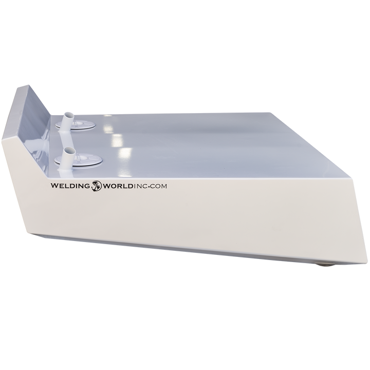 White Chaparral 327 SSX Custom High Flotation Twin Outboard Engine Bracket with "WELDING WORLD INC.COM" printed on the side, shown from an angled top view. The background is transparent