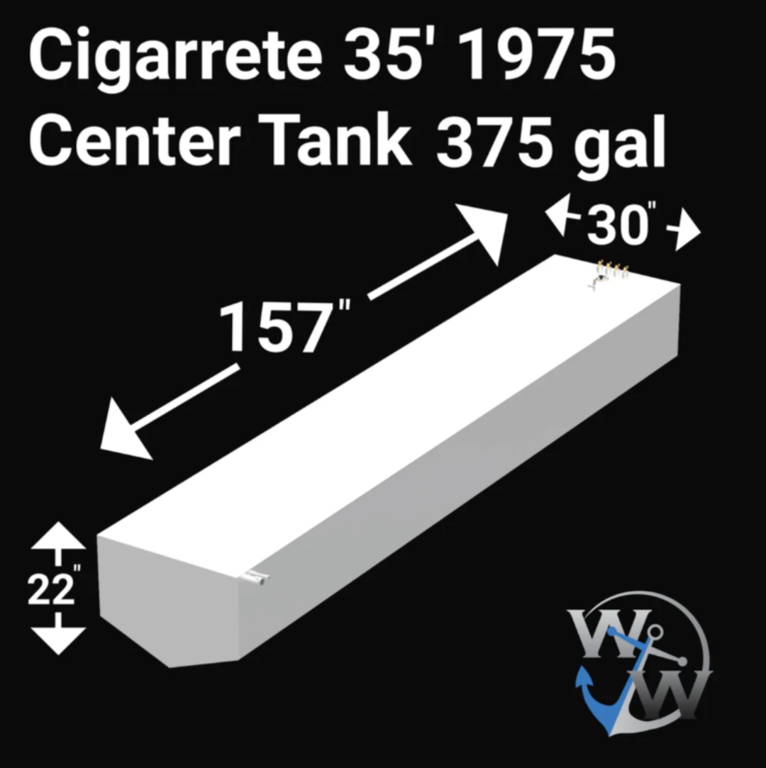 Intended for a 4-tank combination fuel system designed for a 1975 Cigarette 35' high-performance boat, boasting an exceptionally large total capacity of 888 gallons. This complex fuel system would typically comprise four individual tanks, custom-fabricated from marine-grade aluminum. These tanks would be engineered to integrate seamlessly within the boat's hull, optimizing space and maintaining proper weight distribution essential for performance vessels. The system would include comprehensive fittings for