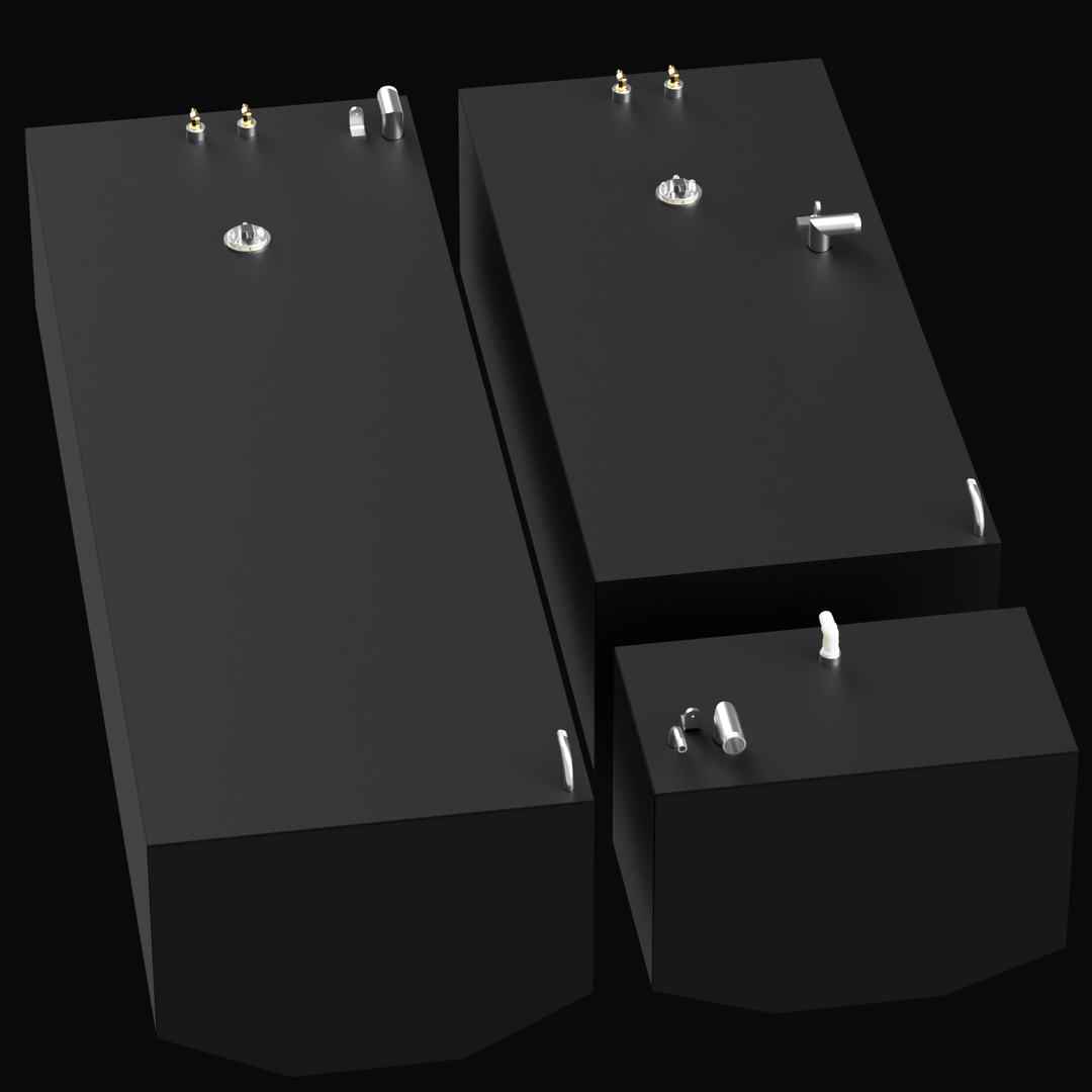 3D model of an Built to OEM Specs fuel tank for a Competition 31 boat, featuring a substantial 329-gallon capacity. These fuel tanks are typically custom-fabricated from high-quality, marine-grade aluminum to meet original equipment manufacturer (OEM) specifications, ensuring a precise fit within the boat's hull structure. The tank would be equipped with all necessary standard fittings for fuel fill, venting, engine supply, and fuel level monitoring 