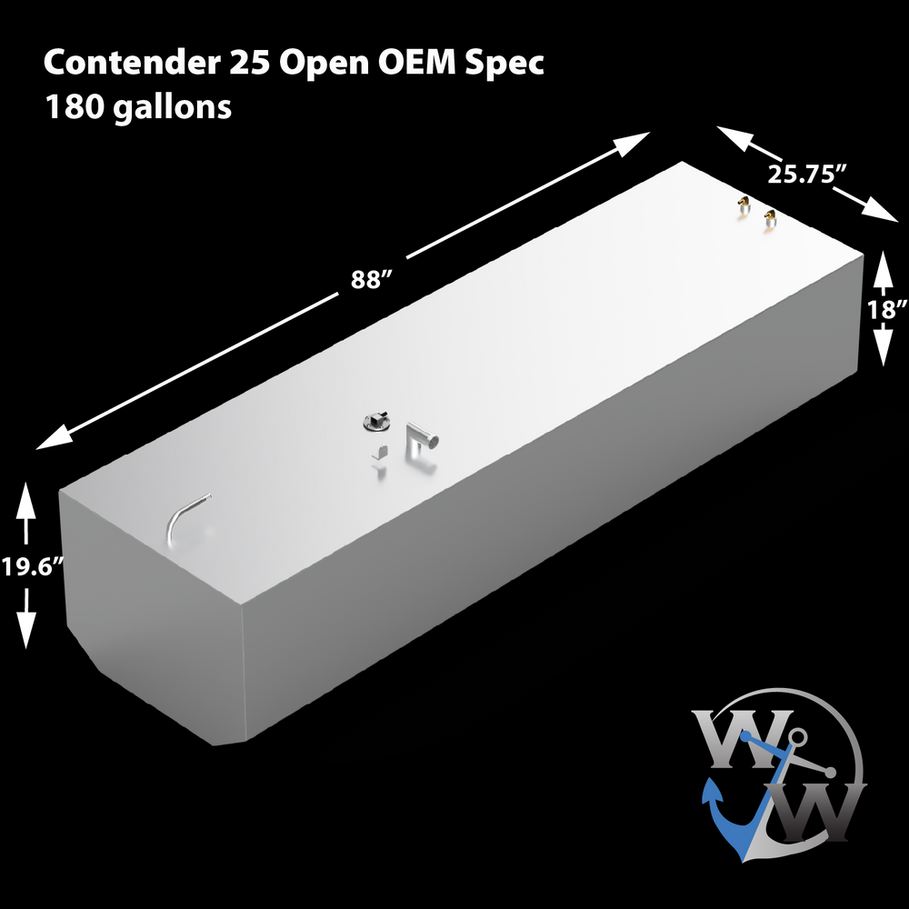 Contender 25 Open OEM Replacement 3 Fuel Tank Combo Kit -1 Belly (180 gal.) & 2 Standard (30 gal.) Saddle Tanks - Welding World, Inc.