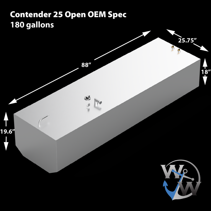 Contender 25 Open OEM Replacement 3 Fuel Tank Combo Kit -1 Belly (180 gal.) & 2 Standard (30 gal.) Saddle Tanks - Welding World, Inc.
