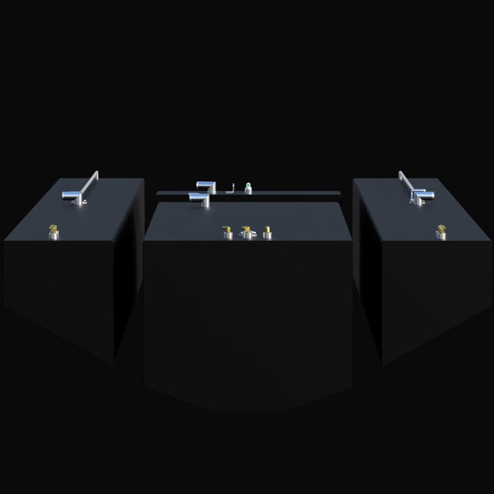 Top-down view of the 26-gallon water tank for a 2012 Contender 39. This OEM replacement features a heavy-duty .190 aluminum build coated in Coal Tar Epoxy. The image clearly shows the precision-placed freshwater fittings and the integrated mounting tabs, engineered for a seamless "drop-in" installation that maintains the original vessel's plumbing configuration.