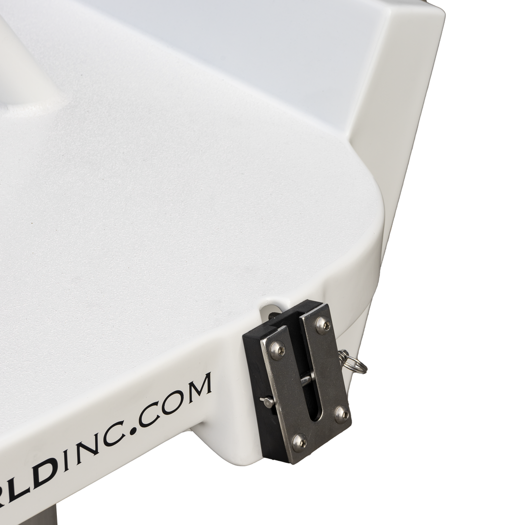 Close-up of the Apex Mk. II Twin Engine Bracket, featuring a sleek white design with a black metal attachment on the side. The bracket is labeled with the website "BUILDINC.COM" along the edge