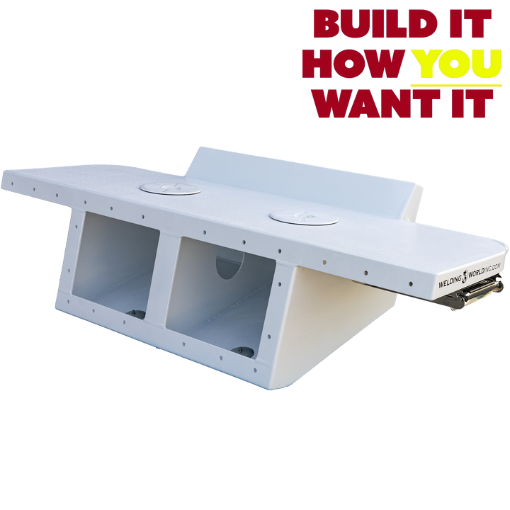 Image of a custom-built Apex Mk. II Twin Engine Bracket. The bracket features a sleek, white design with two circular cutouts on the top surface. The text overlay reads "BUILD IT HOW YOU WANT IT" in bold, colorful letters, emphasizing customization options. The background is transparent, highlighting the bracket's structure