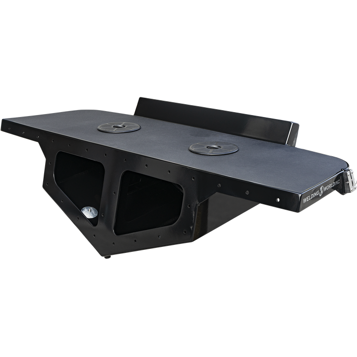 A black, rectangular high flotation twin outboard engine bracket labeled "Mk.2" with two circular access covers on the top surface. The bracket has a sturdy, angular design with open sides revealing internal compartments, and it is set against a transparent background