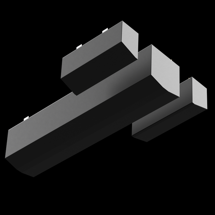 This image shows three rectangular black fuel tanks arranged in a staggered stack, viewed from below against a black background. The tanks have clean, sharp edges, and each tank has small white mounting brackets along the top edges. The largest tank is positioned at the bottom, the medium-sized tank is stacked above it, and the smallest tank is on top. The tanks appear solid and heavy-duty, designed for industrial or marine fuel storage applications