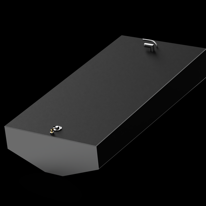 OEM replacement belly fuel tank for Edgewater 225 CC, featuring a sleek black design and a capacity of 122 gallons, with a fuel fill and vent fitting