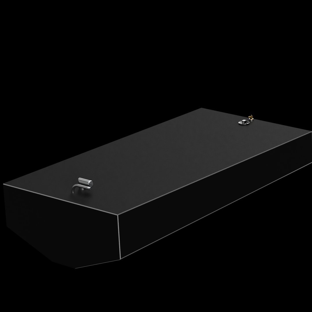 OEM replacement belly fuel tank for Edgewater 225 CC, featuring a sleek black design and a capacity of 122 gallons, with a fuel fill and vent fitting