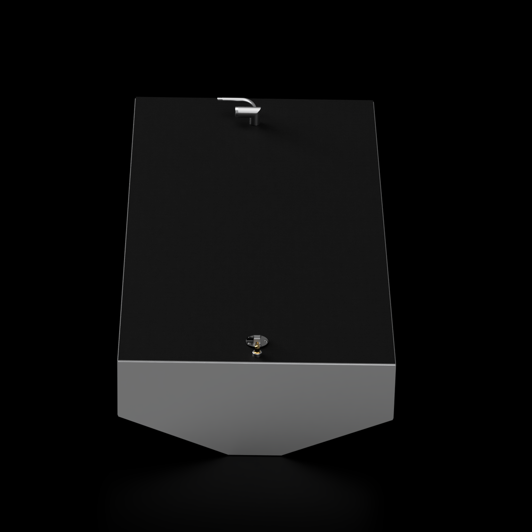OEM replacement belly fuel tank for Edgewater 225 CC, featuring a sleek black design and a 122-gallon capacity, viewed from the top