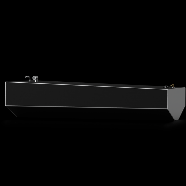 OEM replacement belly fuel tank for Edgewater 225 CC, featuring a 122-gallon capacity, shown from a side angle against a black background