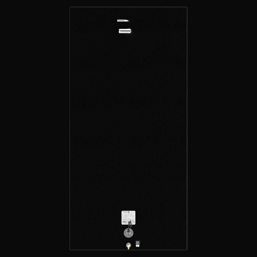 A full top-down vertical aerial layout view of a high-capacity black single tank, detailing the technical component arrangement for an EdgeWater 228CC 119-gallon OEM replacement marine fuel tank. This bird's-eye blueprint perspective highlights the clean rectangular profile of the fuel cell, masterfully fabricated from heavy-gauge marine-grade 5052-H32 aluminum and fully sealed in a protective black TarGard epoxy coating. The layout showcases the precise spacing of top-deck hardware, including a forward-mou