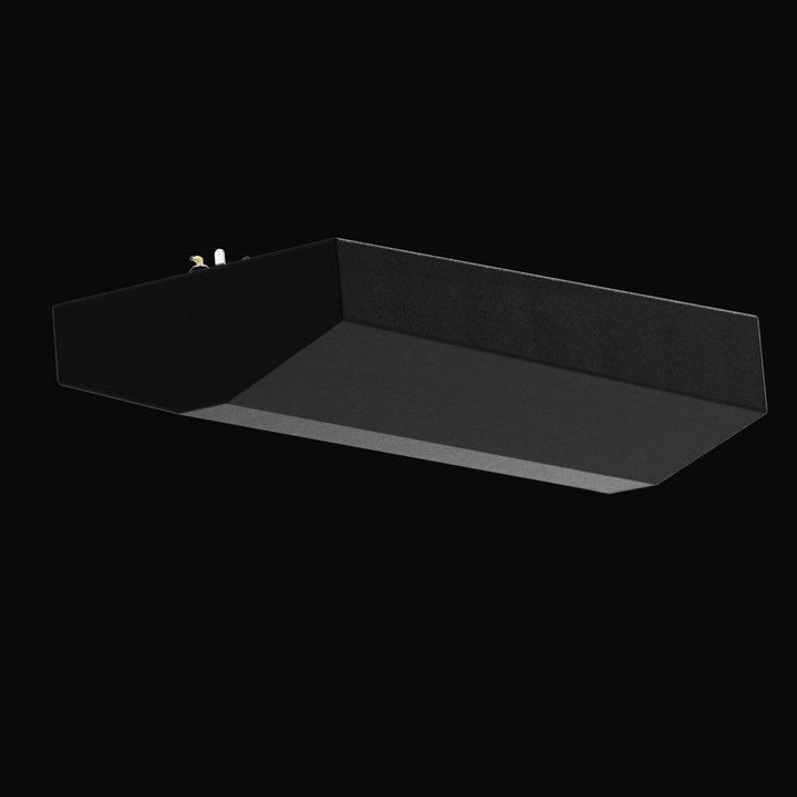 A full bottom-up worm's-eye perspective rendering of a single marine tank unit, highlighting the shallow hull-conforming tapered underside geometry of an EdgeWater 228CC 119-gallon OEM replacement marine fuel tank. The view emphasizes the multi-angled shallow V-hull bottom configuration, precision-fabricated from heavy-gauge marine-grade 5052-H32 aluminum and entirely encapsulated in a textured, anti-corrosive black TarGard epoxy coating. This streamlined shape is engineered to seat perfectly within the ves