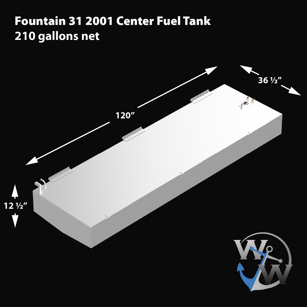 2001 Fountain 31, combo view featuring the boat's three-tank setup, designed for offshore fishing with a high-performance and durable layout
