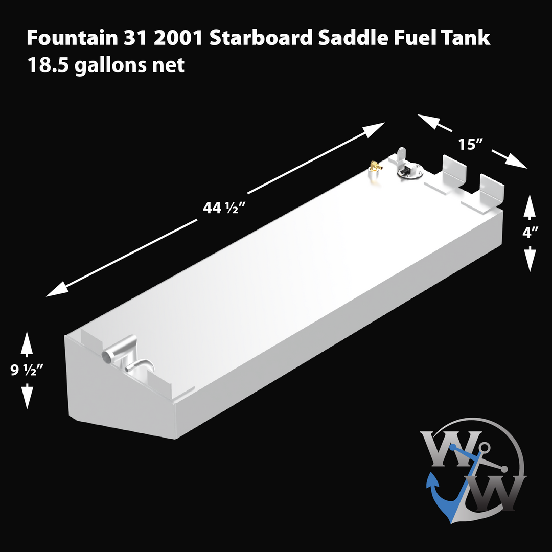 2001 Fountain 31, combo view featuring the boat's three-tank setup, designed for offshore fishing with a high-performance and durable layout