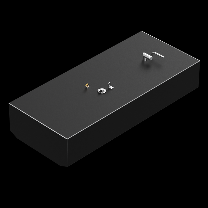 3D model of a Grady-White 209 Escape 1999 fuel tank with an 82-gallon nominal capacity. The tank is displayed at an angled top-down view on a black background, showing fittings and mounting brackets along the edges