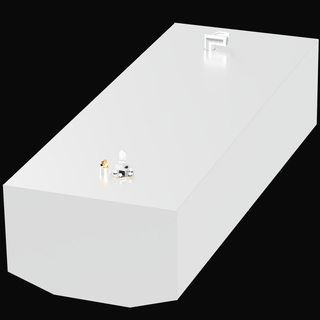 A 3D render of a Grady-White 228 SeaFearer 92-gallon Built to OEM Specs fuel tank, showing an angled top-down view of the long, white tank and its fittings against a black background.
