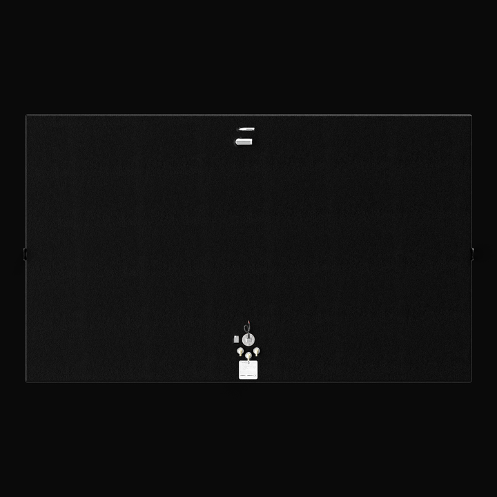 A full top-down aerial layout view of a high-capacity black single tank, detailing the technical component arrangement for a Grady White 366 Canyon 390-gallon OEM replacement marine fuel tank. This bird's-eye blueprint perspective highlights the wide rectangular profile of the fuel cell, masterfully fabricated from heavy-gauge marine-grade 5052-H32 aluminum and fully sealed in a protective black TarGard epoxy coating. The layout showcases the precise spacing of top-deck hardware, including a forward-mounted