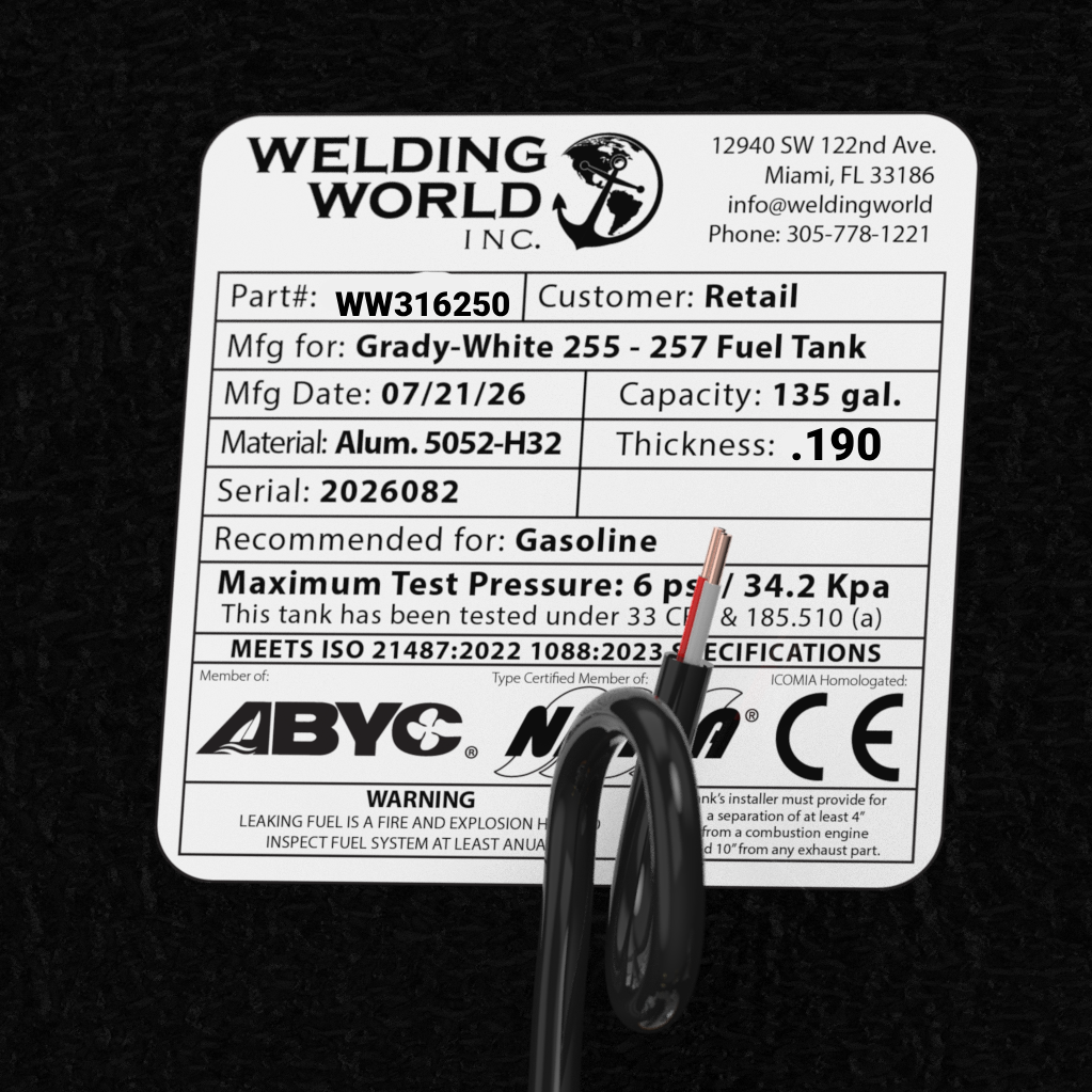 Grady White Freedom 255-257  Fuel Tank 135 gal | 2011-2026 OEM Replacement