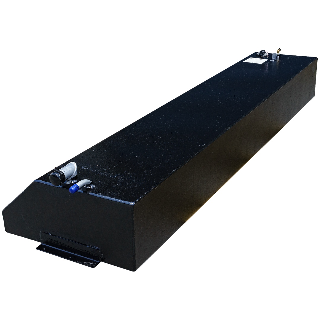OEM replacement belly fuel tank for a 1994 Hewes Light Tackle 21' boat, featuring a sleek black design and dimensions suitable for a 56-gallon capacity