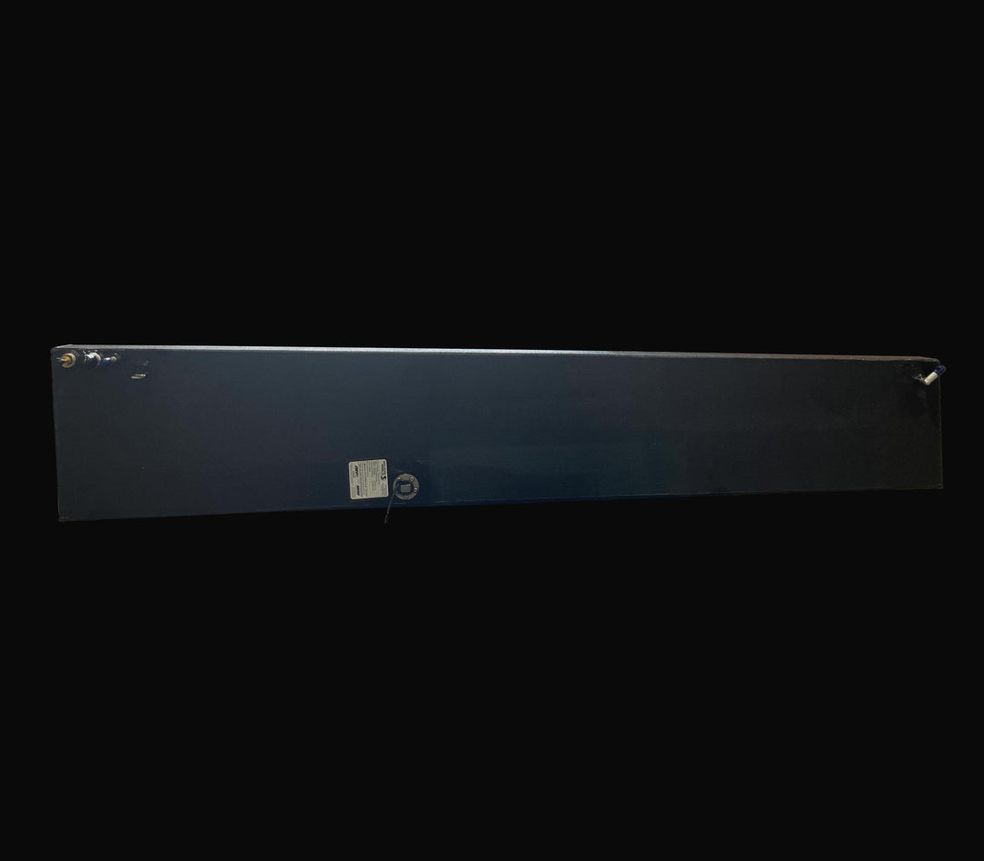 Top-down plan view of a 47-gallon Intrepid 30 (1991) wing fuel tank replacement, showcasing the precision layout of top-mounted fittings and the rugged Coal Tar Epoxy finish. This perspective highlights the long-form geometry and integrated fuel sender, ensuring a guaranteed OEM fit and maximum corrosion resistance for classic offshore Intrepid restorations.