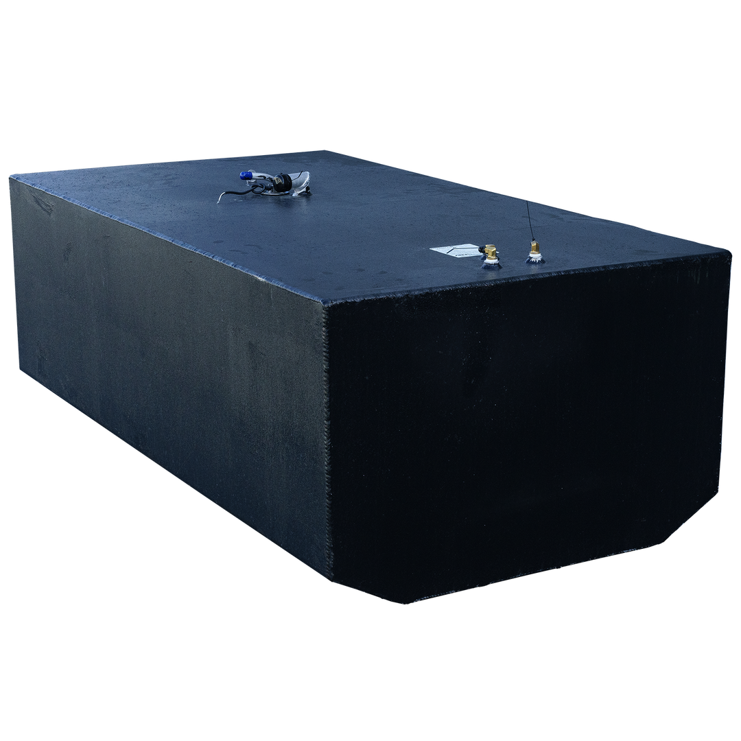 OEM replacement belly fuel tank for Intrepid 33' boat, featuring a 248-gallon and 51-gallon two-tank combination design, shown from a side angle