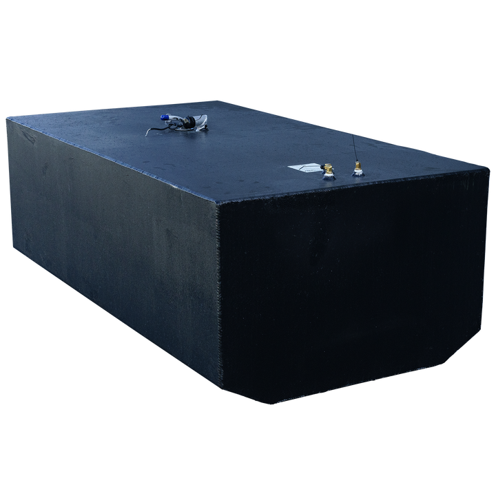 OEM replacement belly fuel tank for Intrepid 33' boat, featuring a 248-gallon and 51-gallon two-tank combination design, shown from a side angle