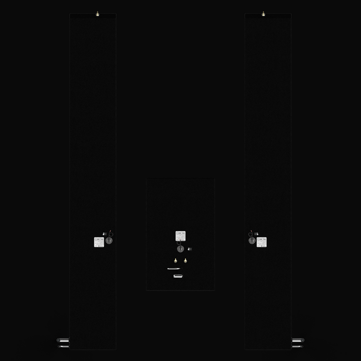Overhead top-down view of the complete Jupiter 31 (1989-2008) 3-tank fuel system replacement, featuring the center belly tank and elongated port and starboard saddle tanks. This layout highlights the precision placement of the 316 stainless steel fill tubes, fuel sending units, and ABYC-compliant certification labels. Each unit is coated in protective black Coal Tar Epoxy and engineered for a guaranteed 100% drop-in fit within the original hull stringer configuration.