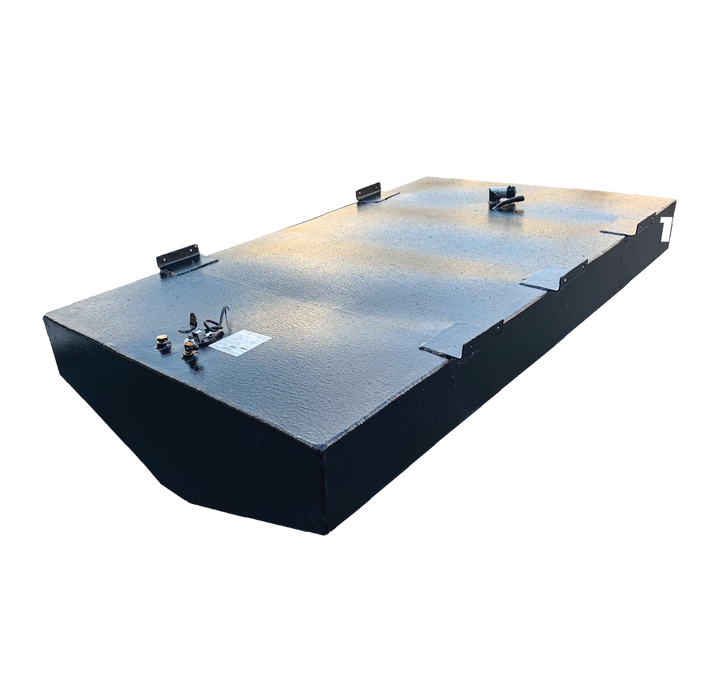 OEM replacement belly fuel tank for Mako 21' boats (1995-2001), featuring a capacity of 125 gallons, dimensions of 68.5 inches in length, 36 inches in width, and 13 inches in height, with a material thickness of 0.125 inches