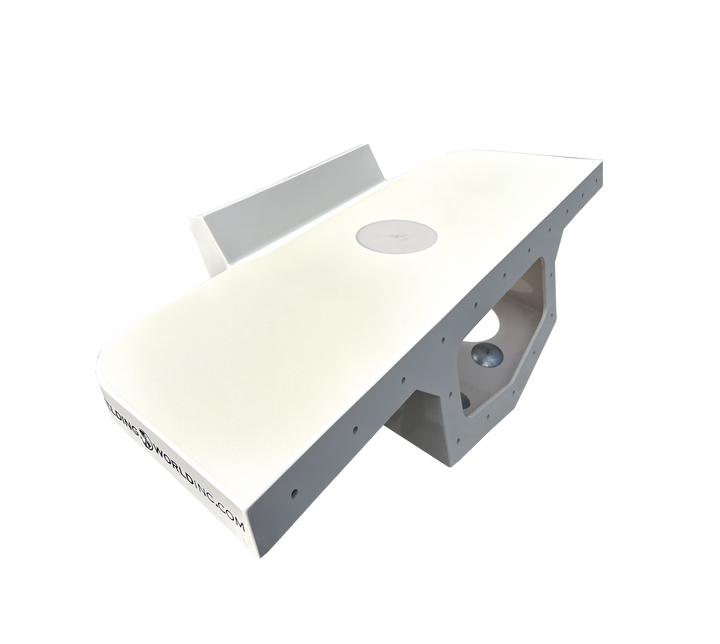 Mako 21.6 1977 High Flotation Single Engine Bracket, featuring a white, streamlined design with a central mounting area, viewed from an angled perspective against a transparent background