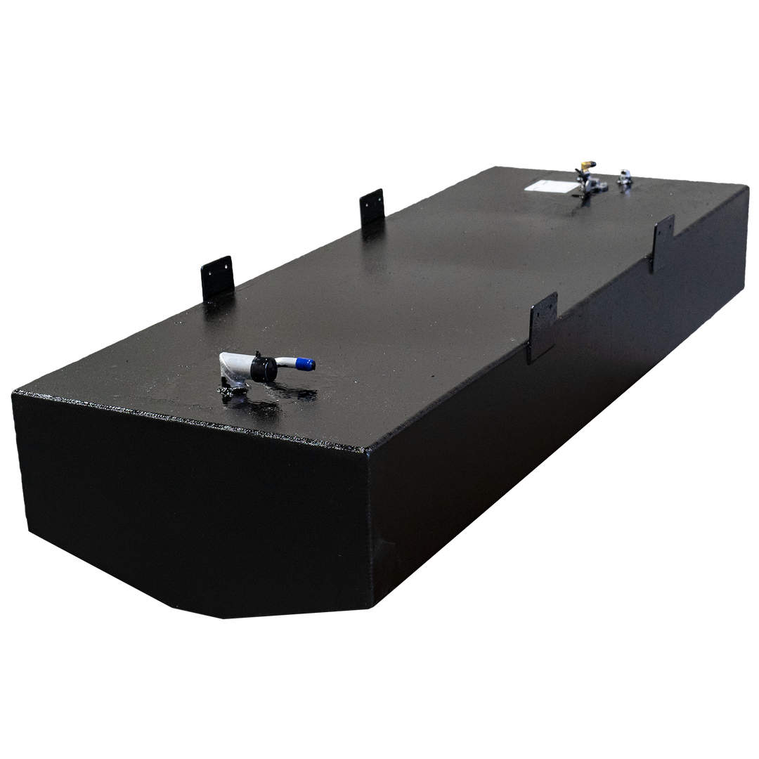 A 1992 Parker 21' fuel tank with a 95-gallon capacity, featuring a sleek black design and two fittings on top for fuel connections