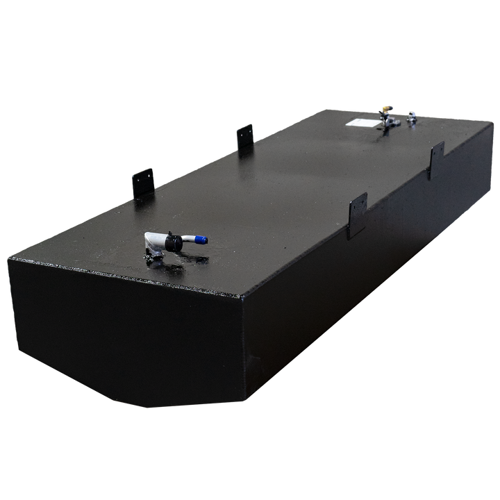 A 1992 Parker 21' fuel tank with a 95-gallon capacity, featuring a sleek black design and two fittings on top for fuel connections