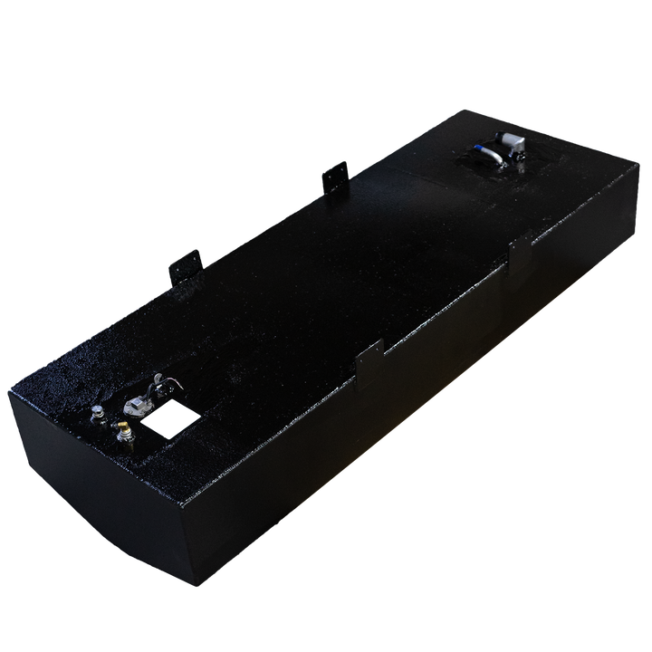A black aluminum fuel tank with visible welding seams and a reed switch sender.