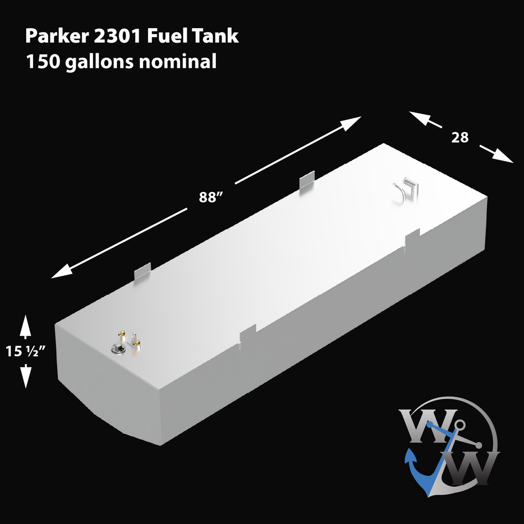 Parker 2301 with a 150-gallon net Built to OEM Specs fuel tank, engineered for offshore fishing with dependable and long-lasting fuel storage capacity