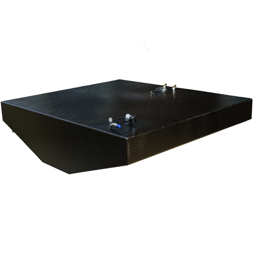 Parker 2310 150-gallon OEM replacement belly fuel tank, featuring a sleek black design with multiple fittings on the surface