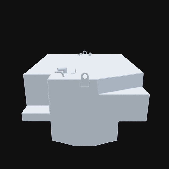 3D model of a Betram 28B 190-gallon OEM replacement fuel tank for boats, factory-spec marine aluminum construction with standard mounting