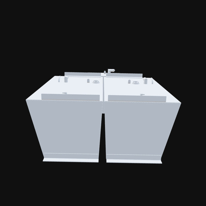 A 3D model of a Glacier Bay 26 2001 combo tank with 183-gallon capacity for fuel and water storage, designed for marine use