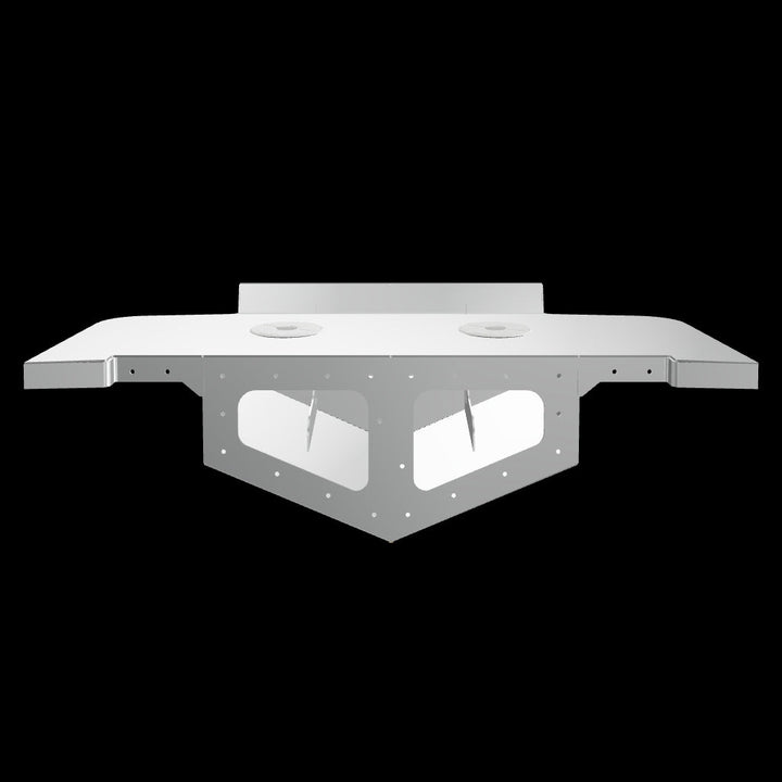 Illustration of the Whitewater/Seavee/Rampone 25 Twin Engine High Flotation Bracket, showing a white, rectangular-shaped bracket with multiple mounting holes along its edges and a stepped design. The bracket is viewed from the front, with a black background