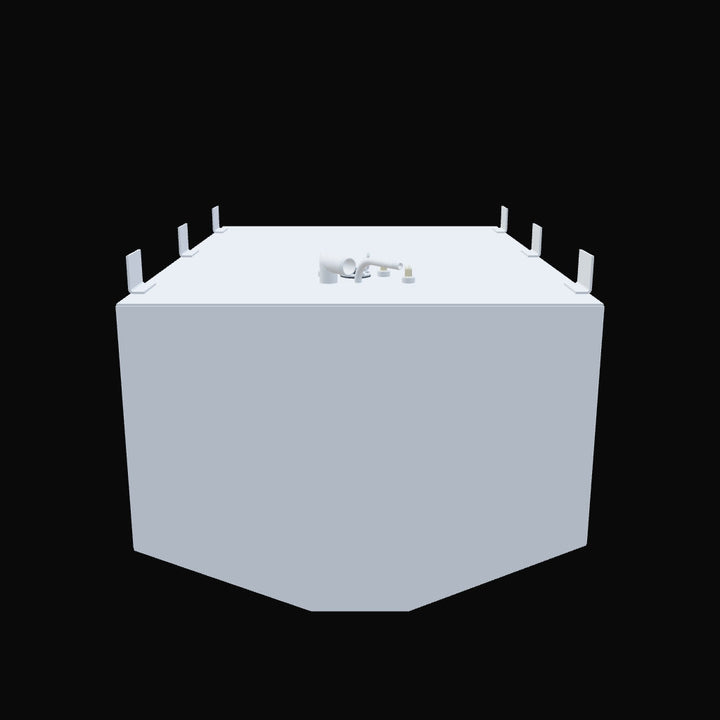 Wellcraft Coastal 270 (188 gal. gross) 2000-2006 OEM Replacement Fuel Tank. The image shows a light grey, largely rectangular fuel tank with angled bottom corners, featuring various pipe connections on its top surface and L-shaped brackets around the top edges