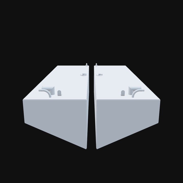 A 3D model of a Whitewater boat with a dual 46-gallon fuel tank combo, designed for offshore fishing with efficient and durable fuel storage