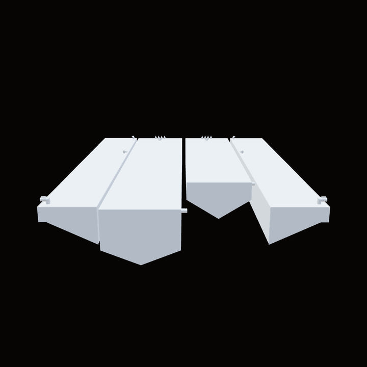 Alt text: Intended as a 3D model of a "canalón isopanel," which is a type of gutter or drainage channel specifically designed for use with insulated sandwich panels (isopanels), often found in roofing systems. The 3D model would typically illustrate the gutter's specific profile, dimensions, material (commonly pre-painted or galvanized metal), and features for attachment to the panels and water drainage