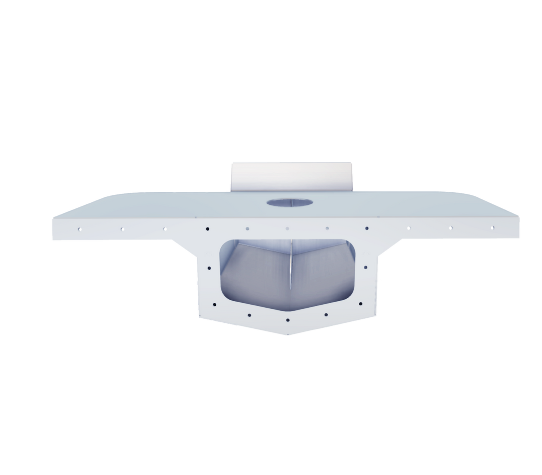 Top view of a Proline 21' 1987 High Flotation Single Engine Bracket, featuring a central circular opening and a flat, wide design with multiple mounting holes along the edges