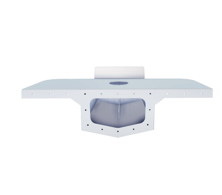 Top view of a Proline 21' 1987 High Flotation Single Engine Bracket, featuring a central circular opening and a flat, wide design with multiple mounting holes along the edges