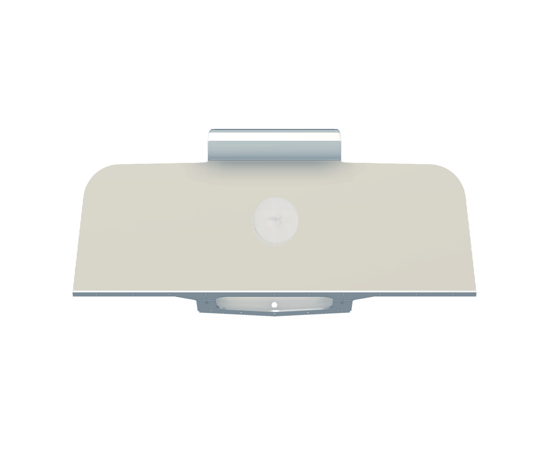 Top view of a Proline 21' 1987 High Flotation Single Engine Bracket, featuring a smooth, curved design with a central mounting area, set against a transparent background