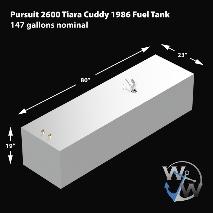 1986 Pursuit 2600 Tiara Cuddy with a 147-gallon nominal Built to OEM Specs fuel tank, designed for offshore fishing and cruising with reliable and durable fuel storage